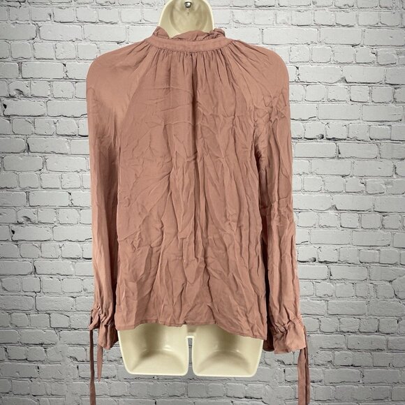 Paige Dusty Pink 100% Silk Long Sleeve Flowy Blouse Top Keyhole Flowy Size XS - Picture 2 of 12